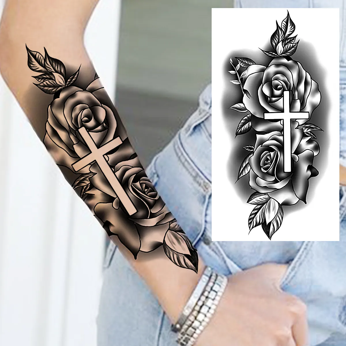 Tatuaggi Temporanei Da Corpo In Effetto Realistico Serpente Nero Con Croce E  Fiore Adatti Donna Da 18,39 € | DHgate, image size:1200x1200