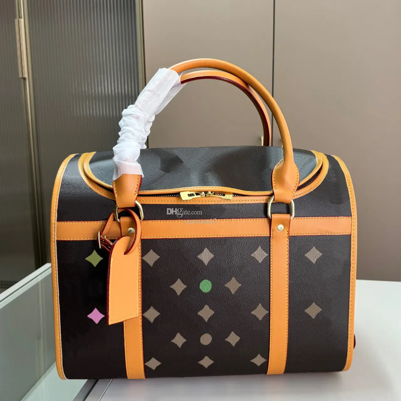 YUEXUAN Designer Tote Pet Bags Luxury Handbag Wallet PU Leather Classic Print Dog Carrier Pet Supplies Leather Breathable Prevalent Branded Large Size
