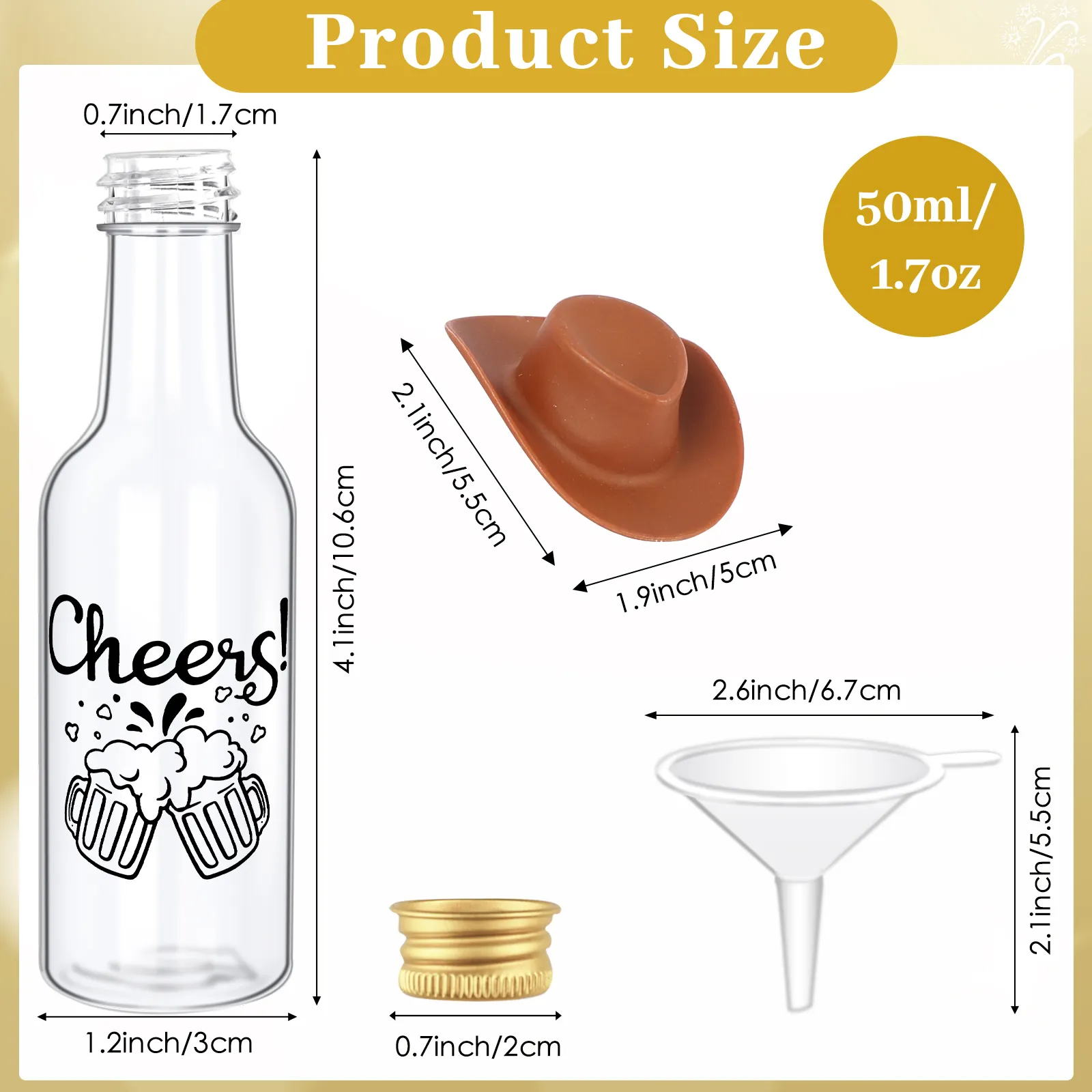 30 Pack 1.7oz Mini Plastic Liquor Bottles With Black Caps & 10 Funnels - Perfect For Party Favors, DIY, & Wedding Supplies - View #5