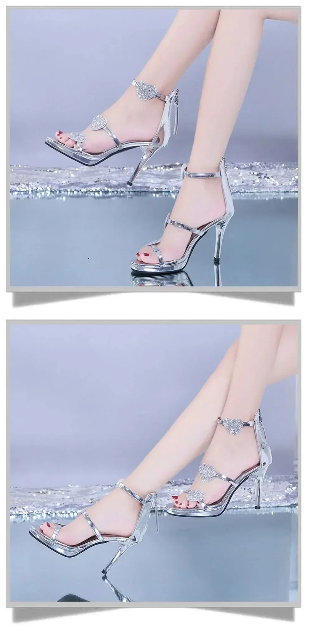 Elegant Glitter Star Heart Pattern Women's High Heel Party Sandals_voghion.com