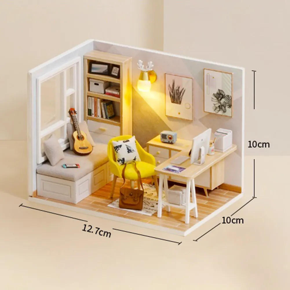 DIY Doll House Wooden Room Kit with LED Miniature Furniture for ...