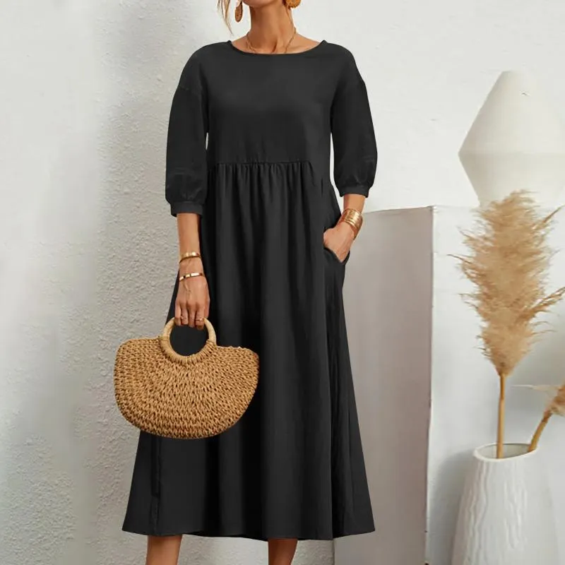 Casual Cotton Dresses for Women Summer Loose Midi Shirt Dress with Pockets 3 /4 Sleeve from Dhgate Basic & Casual Dresses - price 22.72