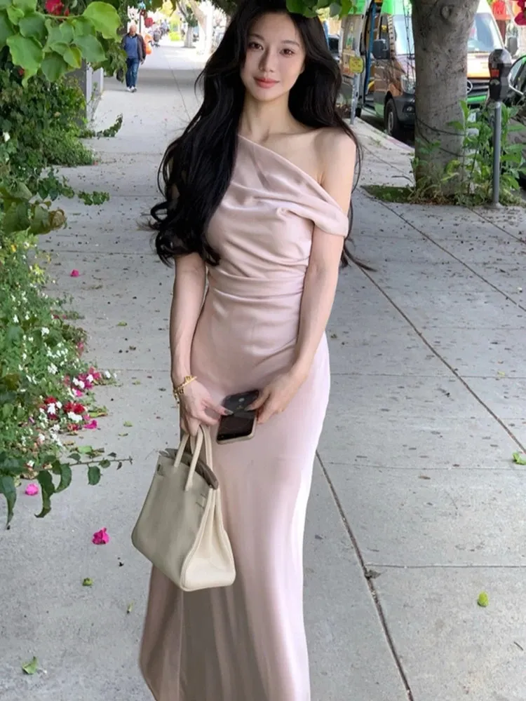 Off Shoulder Satin Bodycon Floor Length Dress ... From Kuo04, $24.82 In  Bulk | DHgate.Com