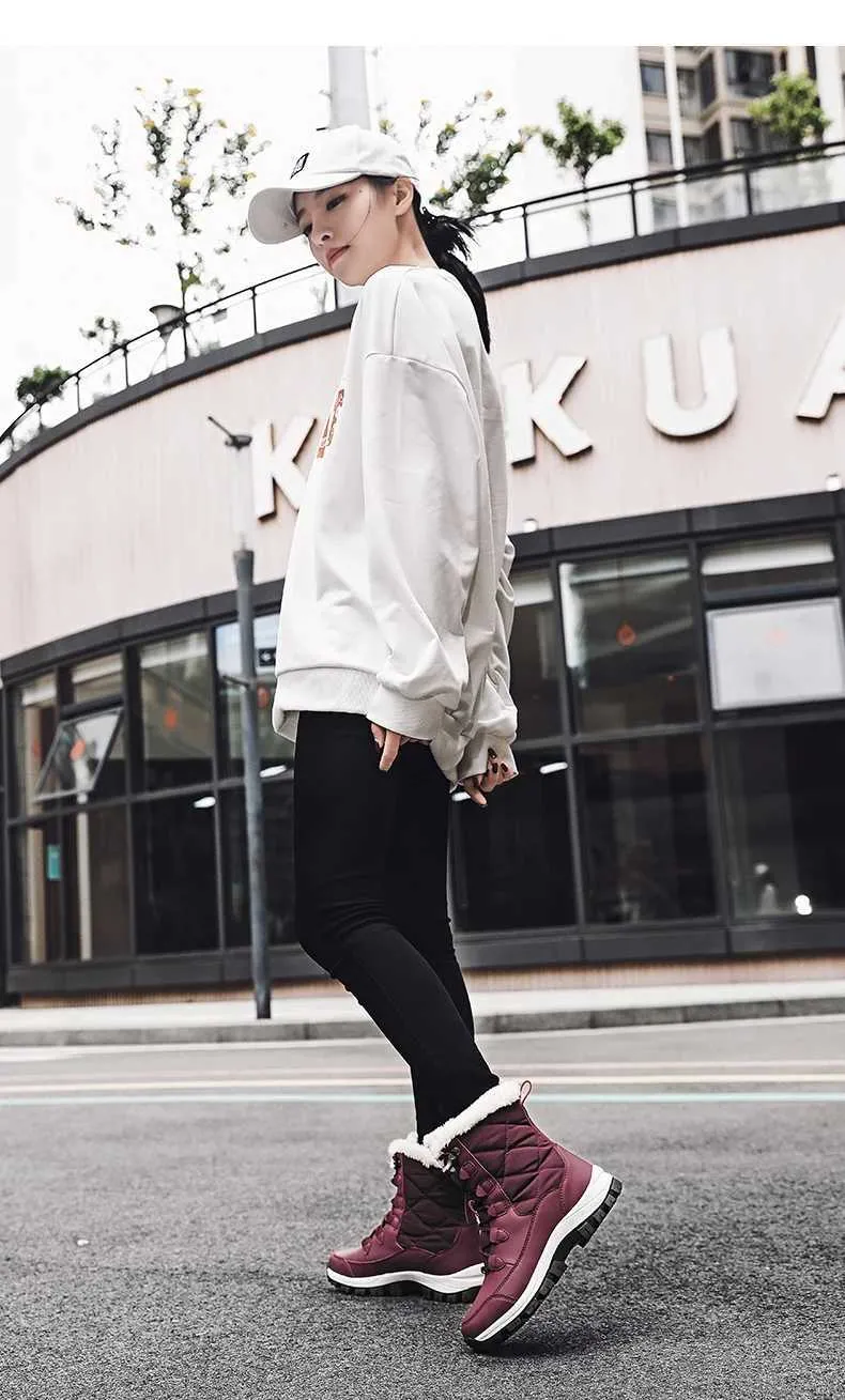 Ankle Women Winter Shoes Keep Warm Non-slip Black Snow Ladies Lace-up Boots Chaussures Femme Booties Woman Flat Boot_voghion.com