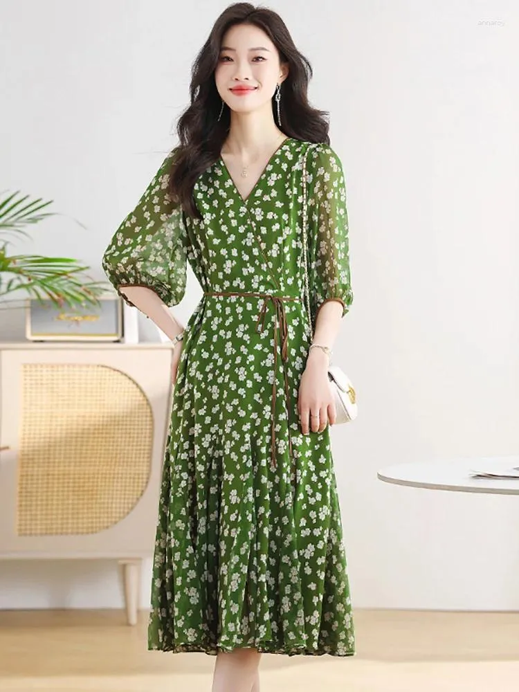 Green Floral Chiffon A Line Dress With Flutter Sleeves  Summer Boho Casual  Dress For Women From Julia_dress, $34.4 | DHgate.Com