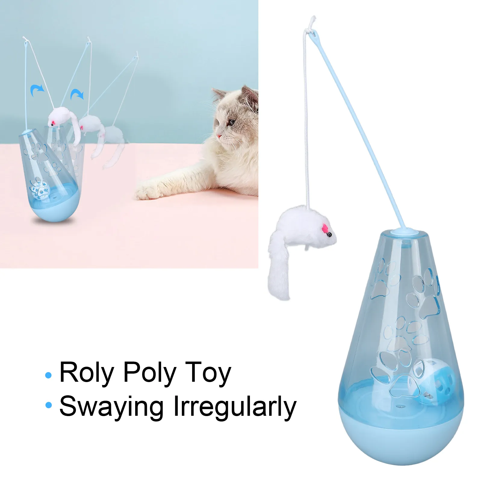 Cat Roly Poly Toy with Built-In Bell Ball and Plush Mouse Stick for ...