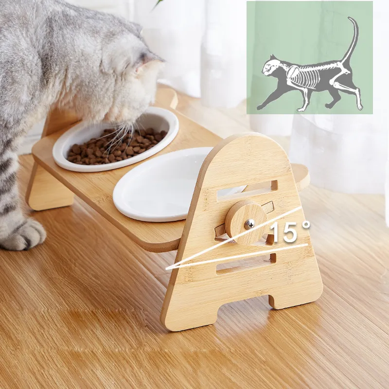 Elevated Cat Bowl Stand With Stainless Steel Bowls - Raised Feeder For Cats & Small Dogs, Whisker Friendly, Anti-Slip