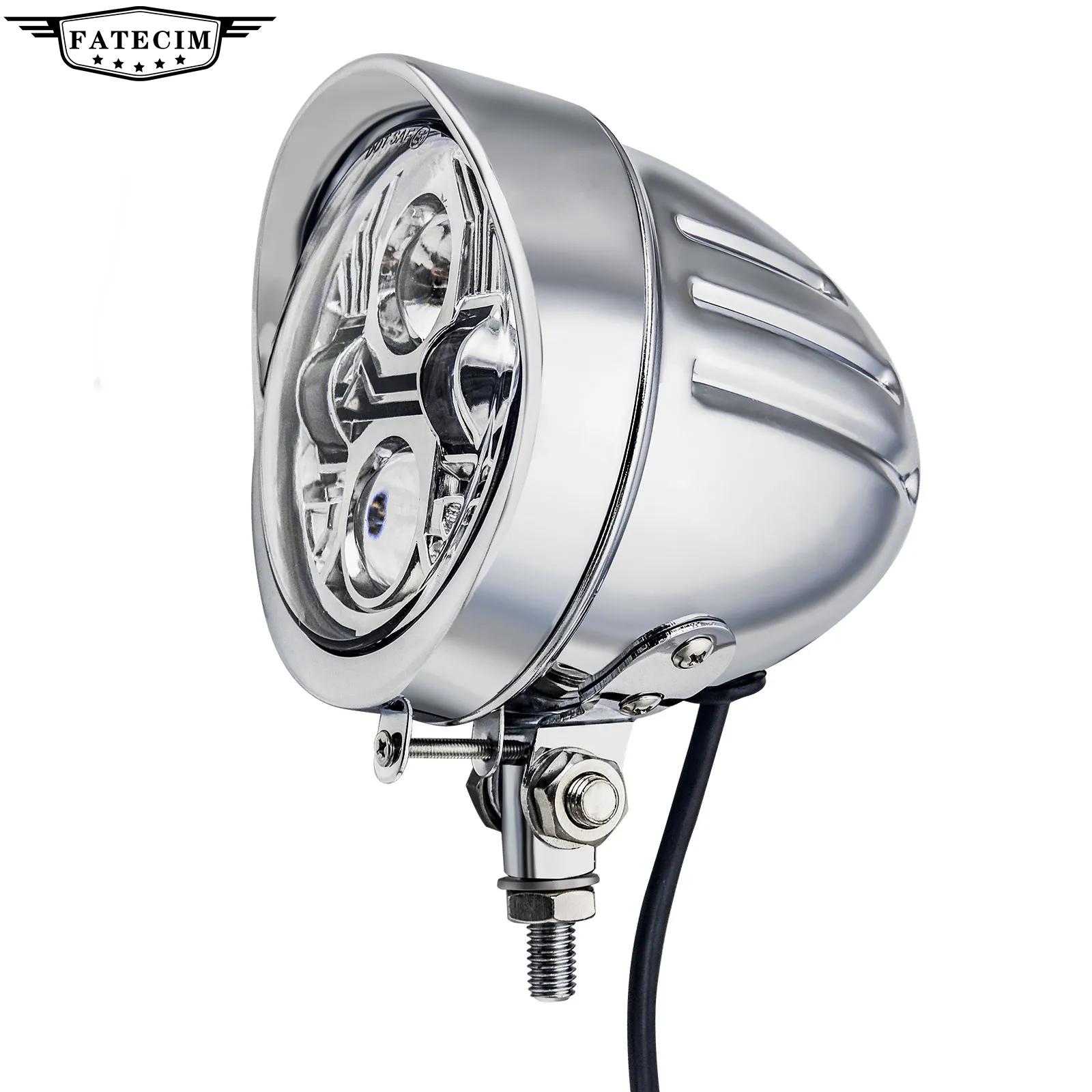 Phare Moto Rétro 60W/55W - Projecteur Acier Pour Cruiser Café Racer
