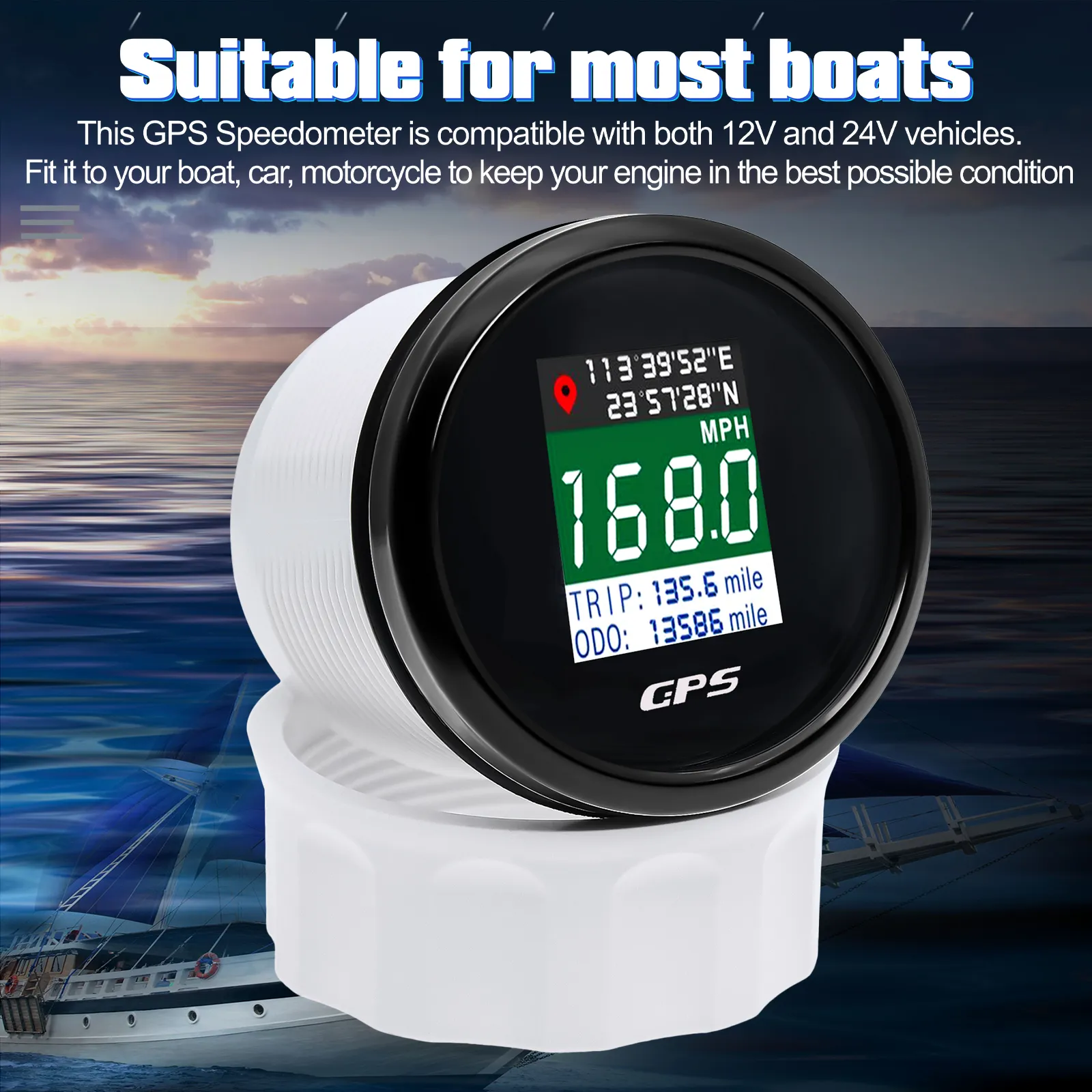 Digital GPS Speedometer 52mm TFT Screen Trip ODO Mph Knot Km/h with GPS ...