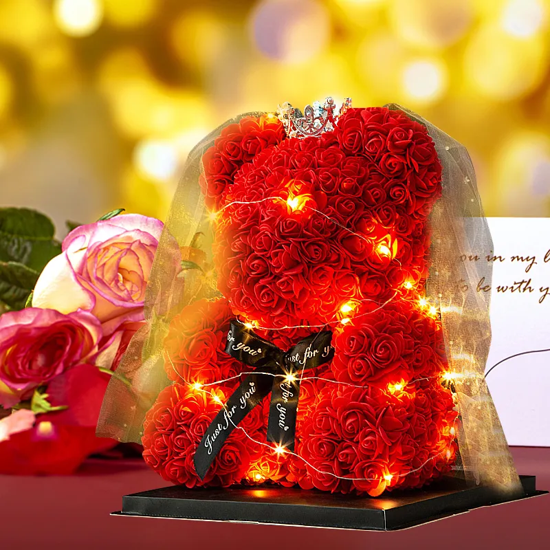 Romantic 25cm Artificial Rose Teddy Bear Foam Flowers Valentine's Day ...