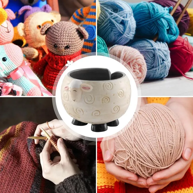 Abizarch Ceramic Yarn Bowl - Cute Sheep Shape, Large Knitting/Crochet Yarn Holder, 14x12 Cm