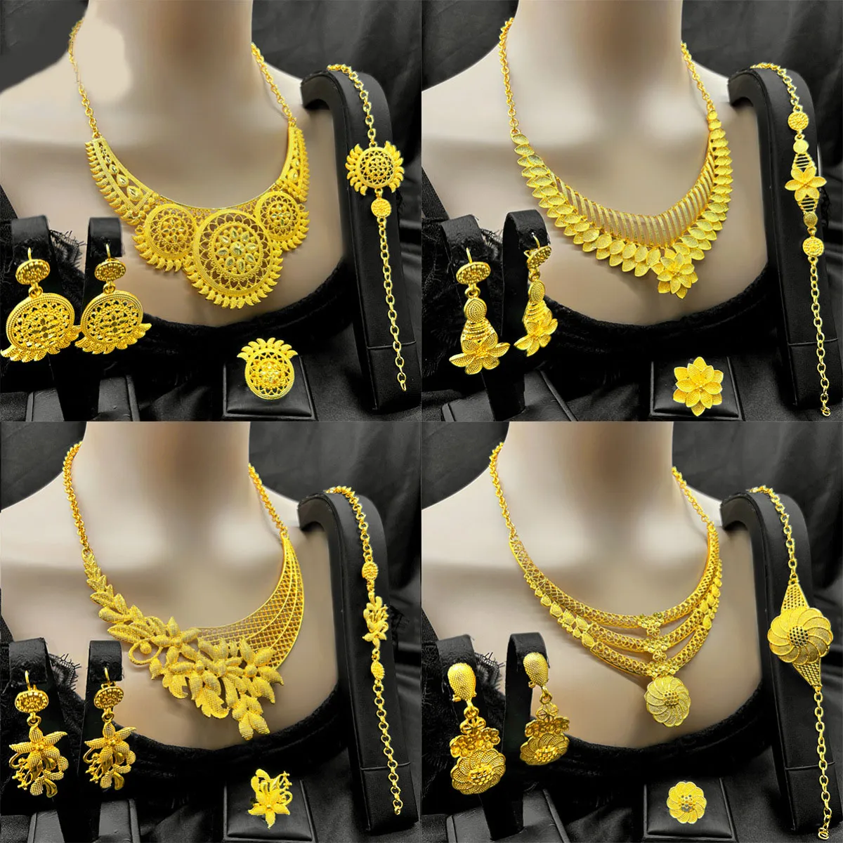 24K Gold Jewelry Set for Women with Twisted Singapore Chain and 
