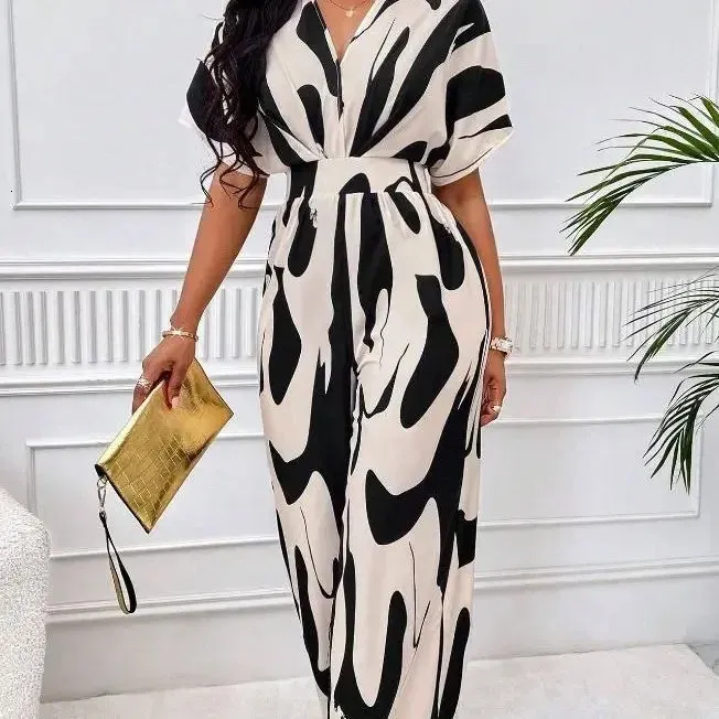 Printed Wide Leg Jumpsuit: Autumn/Winter Fashion, V-Neck, Shop Now! Womens  Long Sleeve Jumpsuits