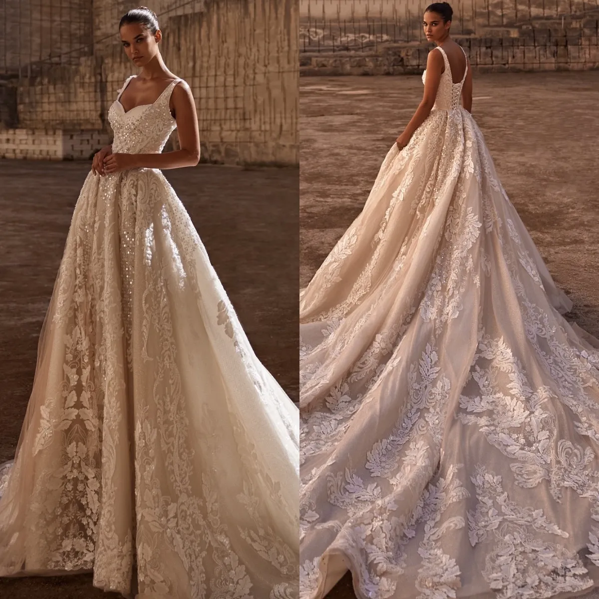 Milla Nova A E Dresses Bridal Gowns Pearls Straps Boho Wedding