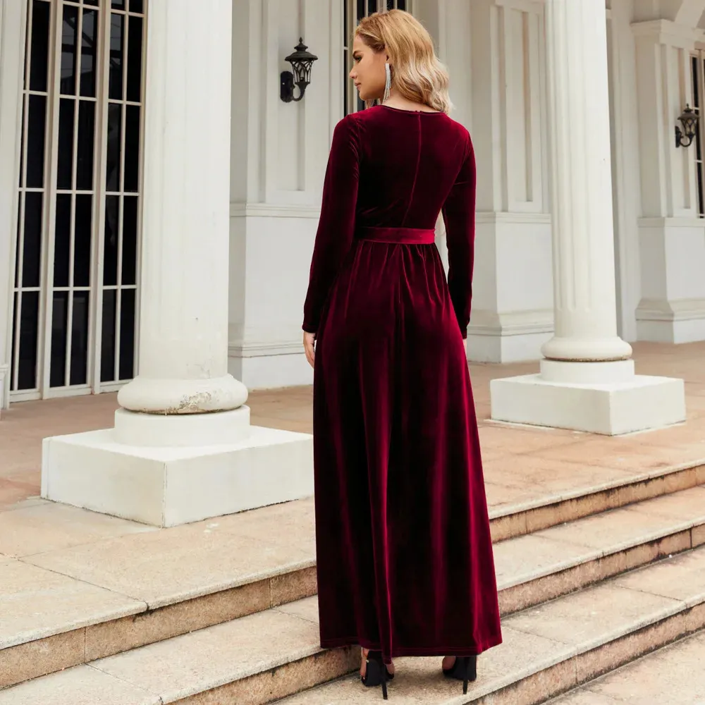 empire waist maxi dress black Empire Waist Long Dress with Ruched Bodice and Lace Back GLGL1376
