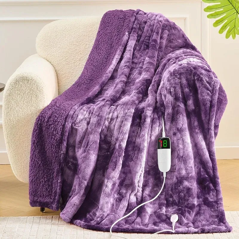 Premium Heated Throw Blanket Soft Sherpa Plush Fleece