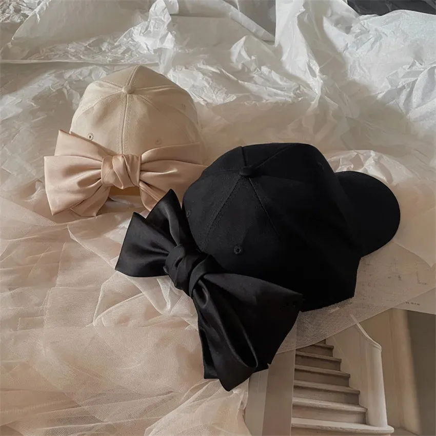 Black satin silk baseball hat with bowknot for women casual  display picture 3