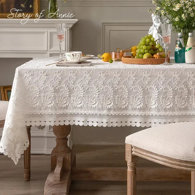 Premium White Embroidered Tablecloth - Elegant Lace Design, Perfect for ...