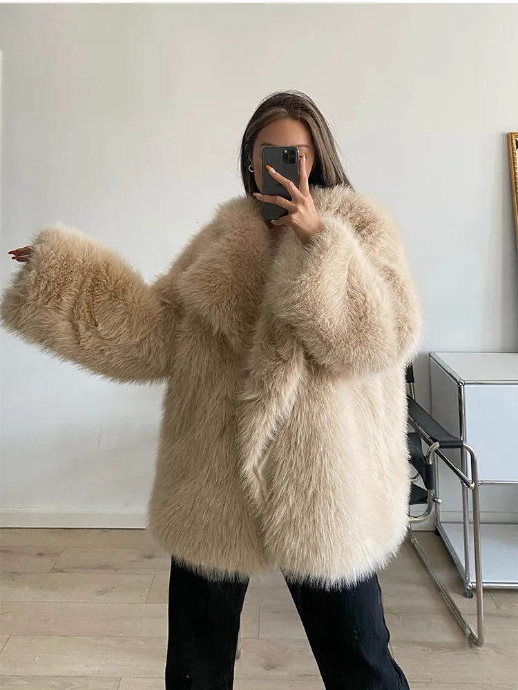 ZADORIN Korean Style Winter Faux Fox Fur Coat with Cashmere Lining