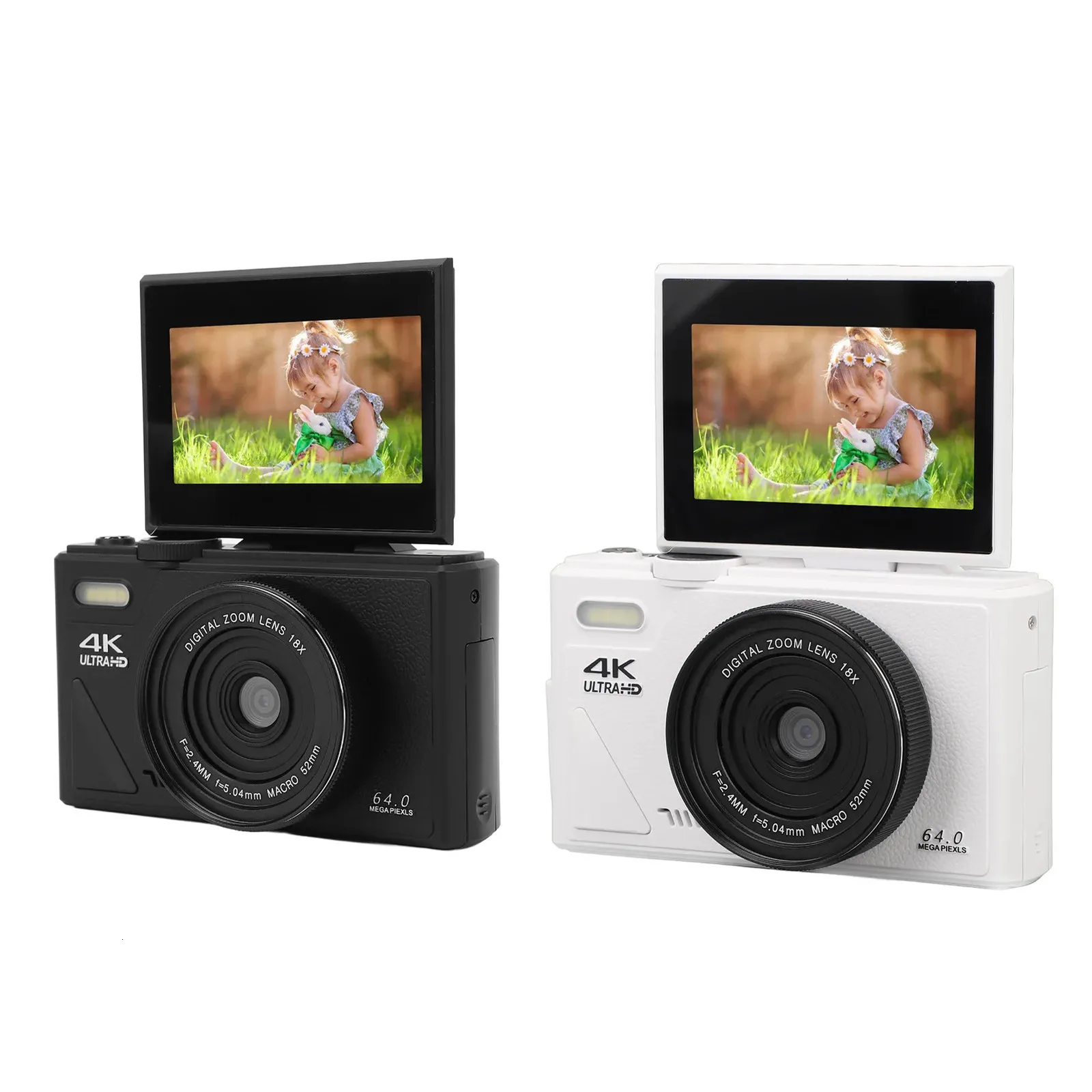 Retro Camera: 4K Digital Camera, 64MP UHD, 18X Zoom, 3 Inch Flip