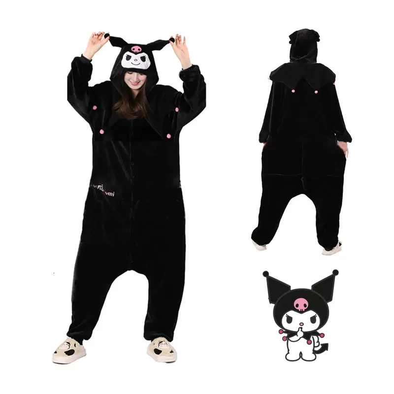 Kuromi Cosplay Kigurumi Pajamas For Women Soft Flannel Onesie For ...