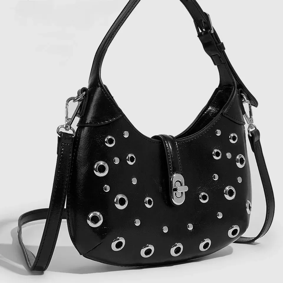 Vintage Punk Halfmoon Studded Shoulder Bag With Rivet Vintage Punk Halfmoon Studded Shoulder Bag With Rivet