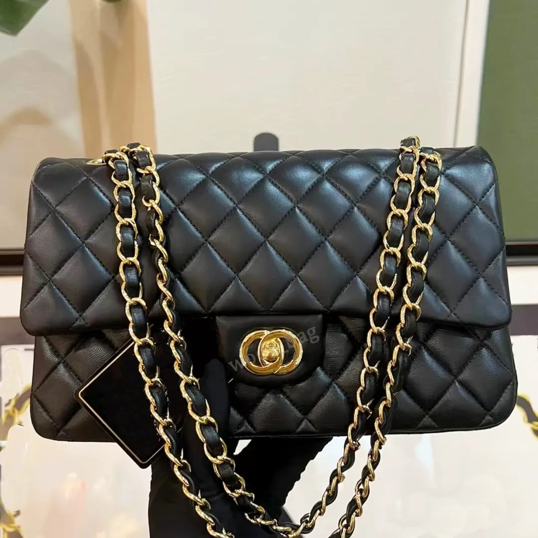 High Quality Designer Shoulder Bag for Women Genuine Leather Plaid Flap Caviar Handbag with Gold Silver Chain and Gold Color Buckle