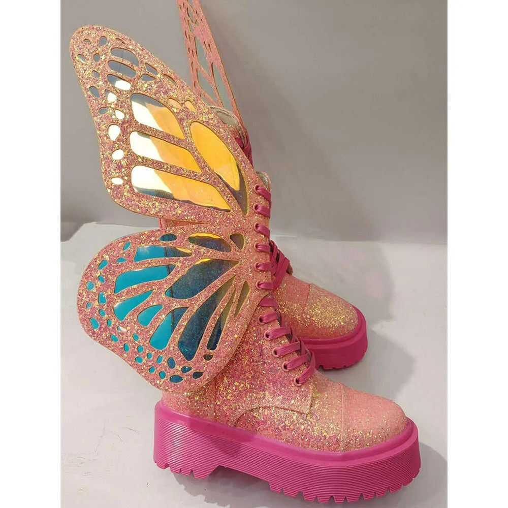 Pink and white wing combat boots new arrivals