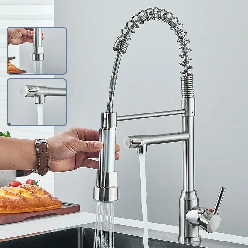 Robinet De Cuisine Avec Pulvérisateur Extractible En Acier Inoxydable - Poignée Unique - Support De Pont - Robinets D'évier De Cuisine En Nickel Brossé Pour Ferme, Camping-car, Buanderie