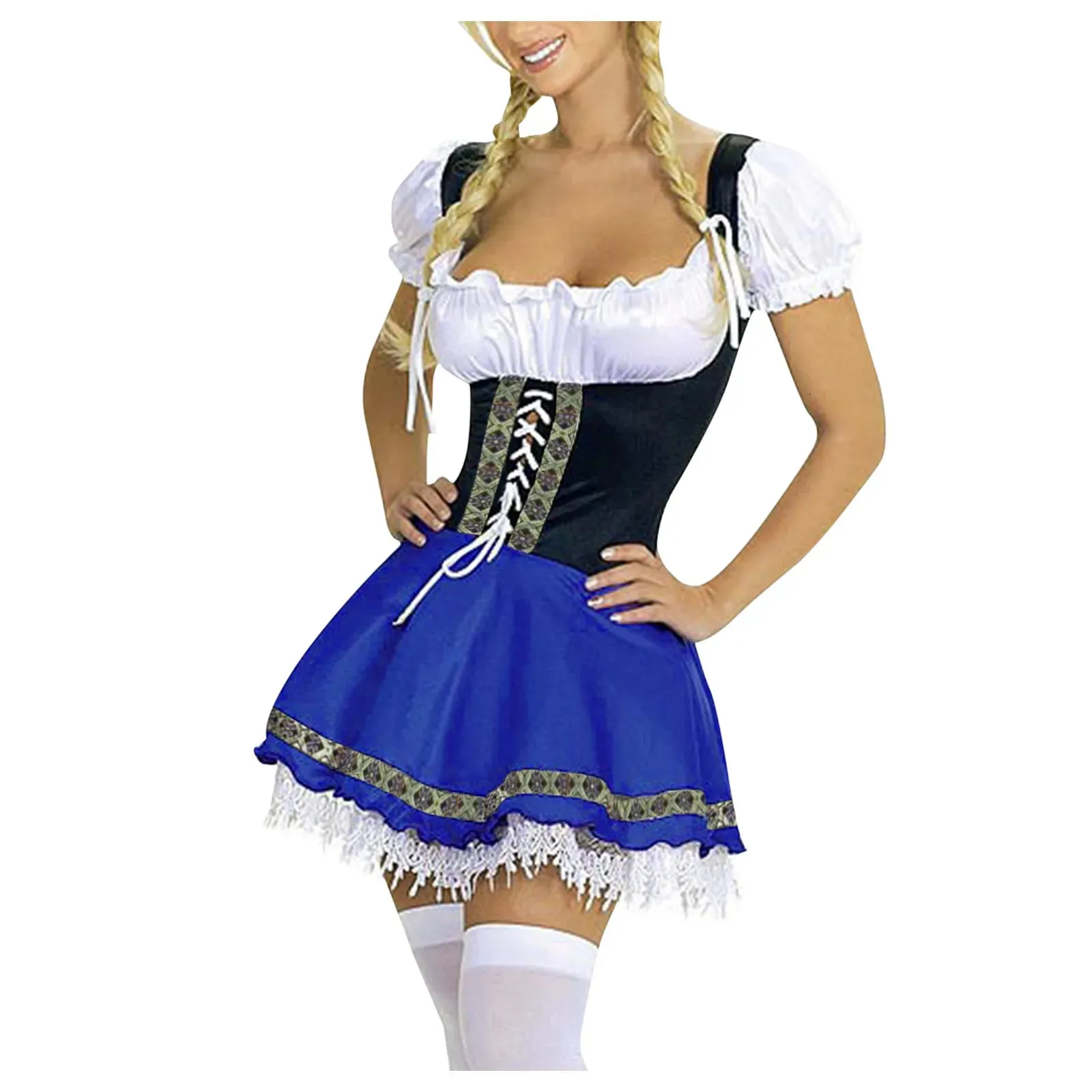 Robe Dirndl Traditionnelle Bavaroise Pour Femme - Ensemble Robe + Tablier + Chemisier - Pour Oktoberfest, Carnaval, Mariage - Taille 34 à 48