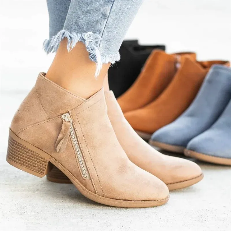 Low Heeled Boots Womens, Solid Color Ankle Boots For Women Low