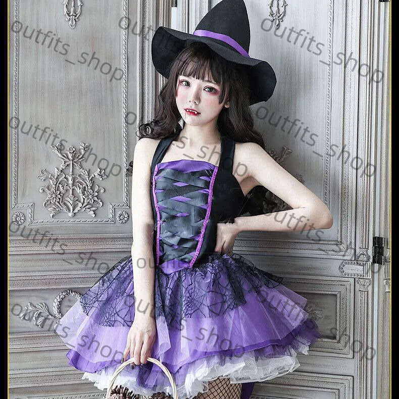 Witch costume dress for women Halloween purple broadcloth cotton short  sleeve from Dhgate Theme Costume - price 25.39