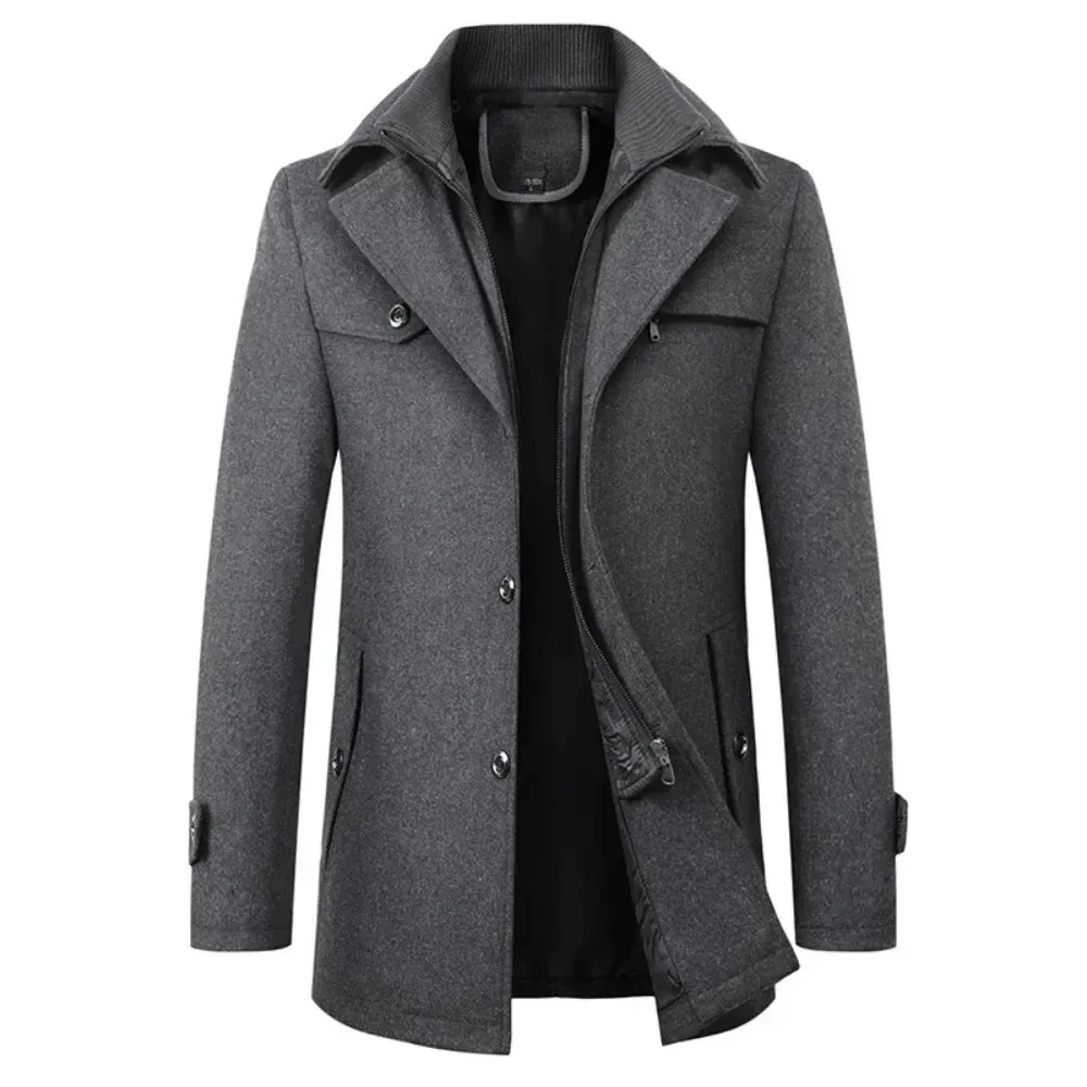 Mens Wool Trench Coats, Classic Double Collar Woolen Trench Coat