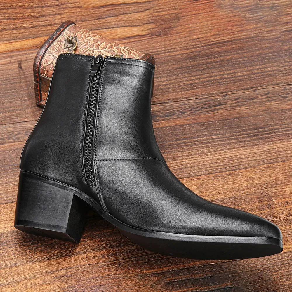 Boots Men Size Heels Men's Leather Chelsea Ankle Boots High Heels