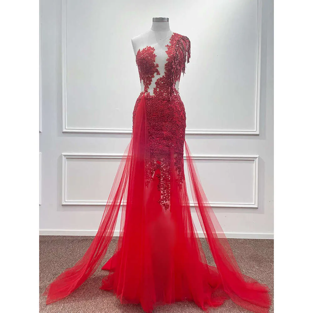 Red Lace One Shoulder Mermaid Red Sequin Cocktail Dress with Beading and Sequins - Perfect for Formal Prom and Parties - Women's Vestido de Fiesta