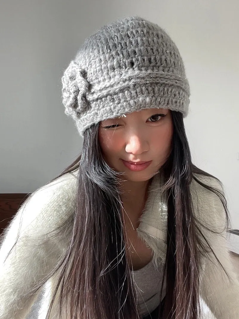 Crochet beanie hat spring autumn thick thread handmade silk  display picture 1