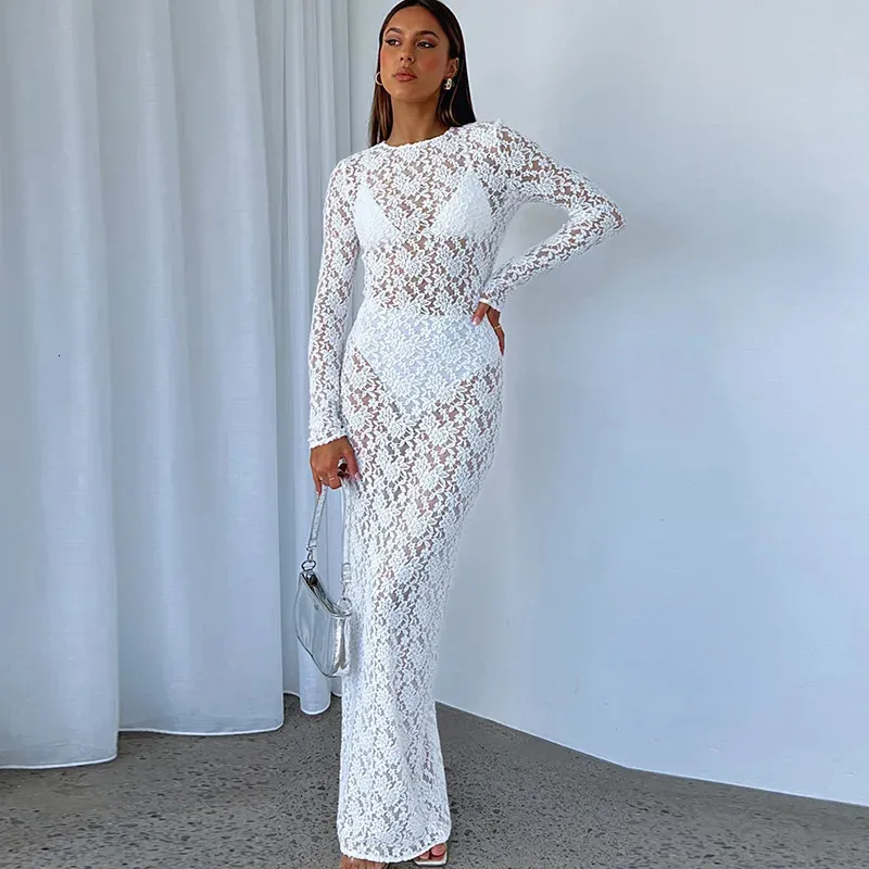 White Elegant Long Sleeve Hollow Bodycon Dress White Elegant Long Sleeve Hollow Bodycon Dress