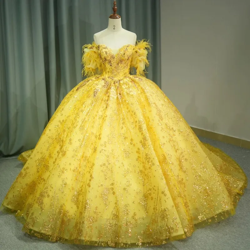 Sparkling Yellow Quinceanera Dress Sweet 15 Ball Gown with