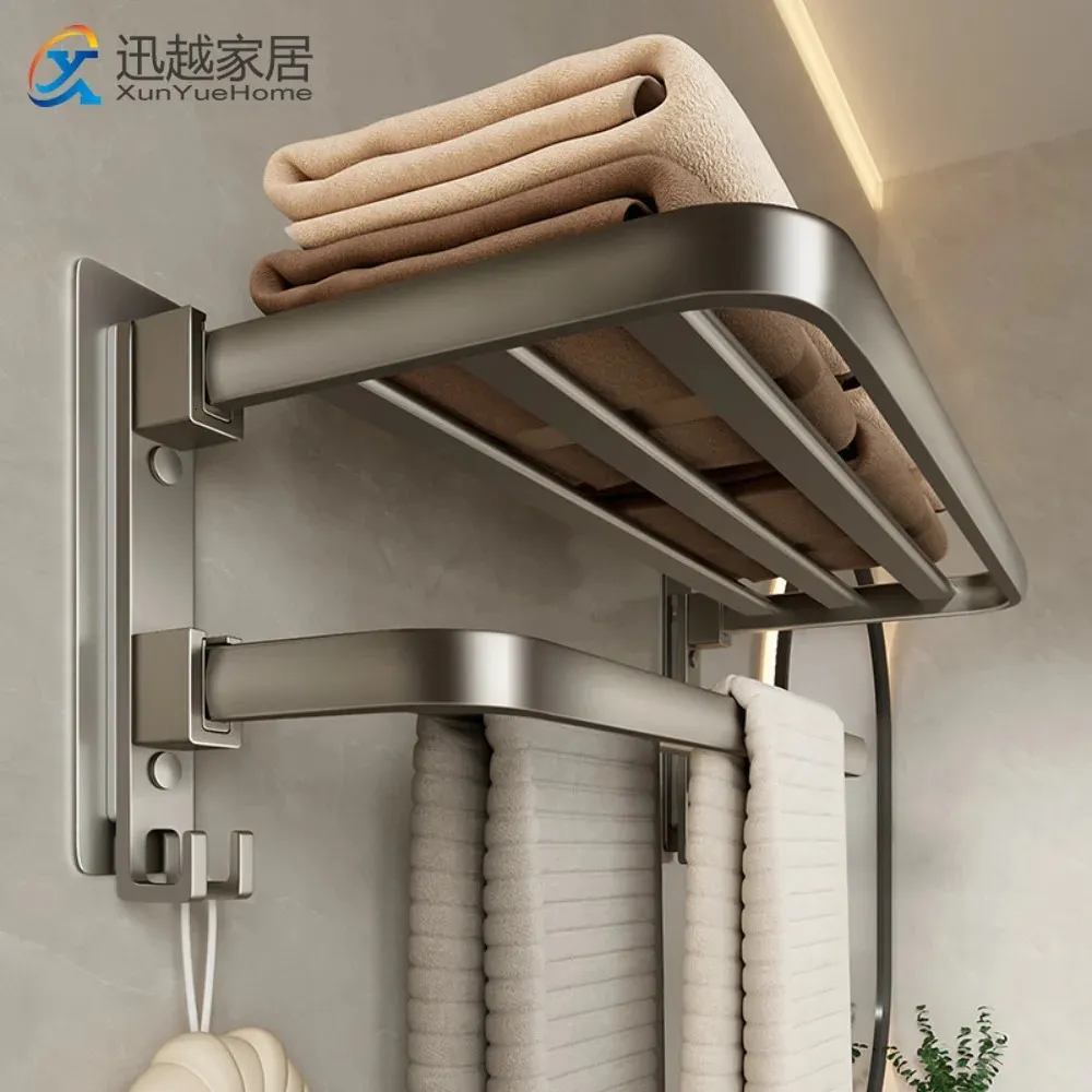Towel Hanger With Shelf, Aluminum Bathroom Shelf With Hooks, Self