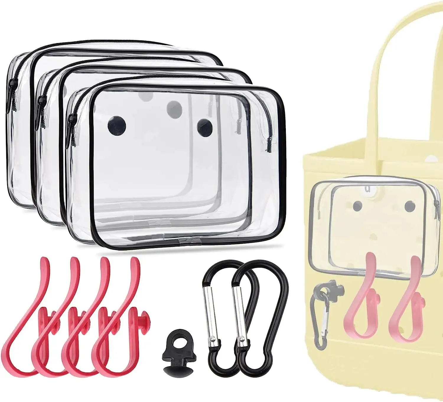 Save Big on Bulk Colorful Bag Charms Bag Charm Chain Included: Transparent  Accessories Organizer Waterproof Beach Bags With Zipper Pink Hooks,