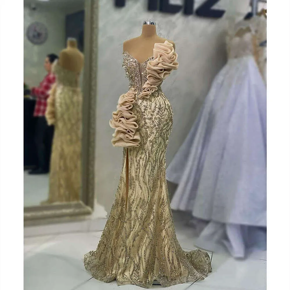 gold dress pick up Amoris T609 Elegantly Fitted Embellished Satin Gown Gold / M