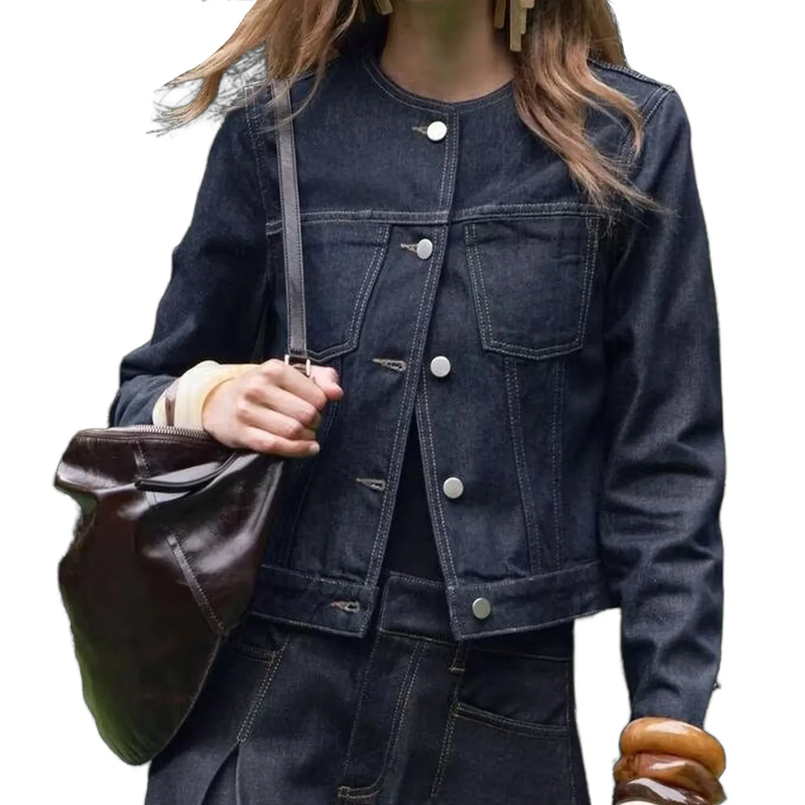 Save Big on Bulk Double Breasted Denim Jacket Womens Short Sleeve Denim  Jacket Ladies, Single Breasted Flip Top Denim Jacket, Round Neck, Car Seam 