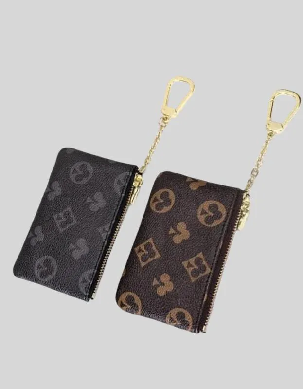 Genuine Leather Small Zippy Wallets Designer Purse Keychain Wallet for Women and Men Printing Letters with Card Holder and Zipper