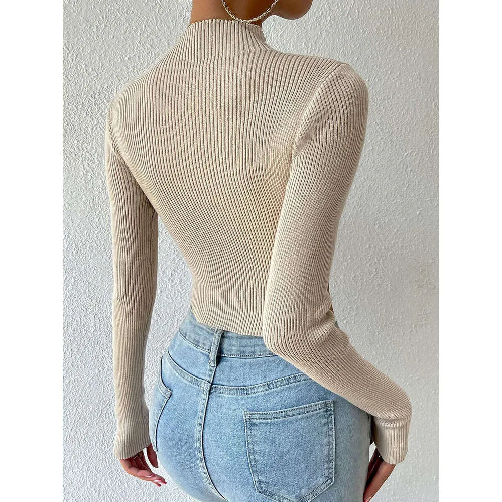 Slim Fit Women's Sweater - Solid Color Knit Top for Autumn/Winter ...