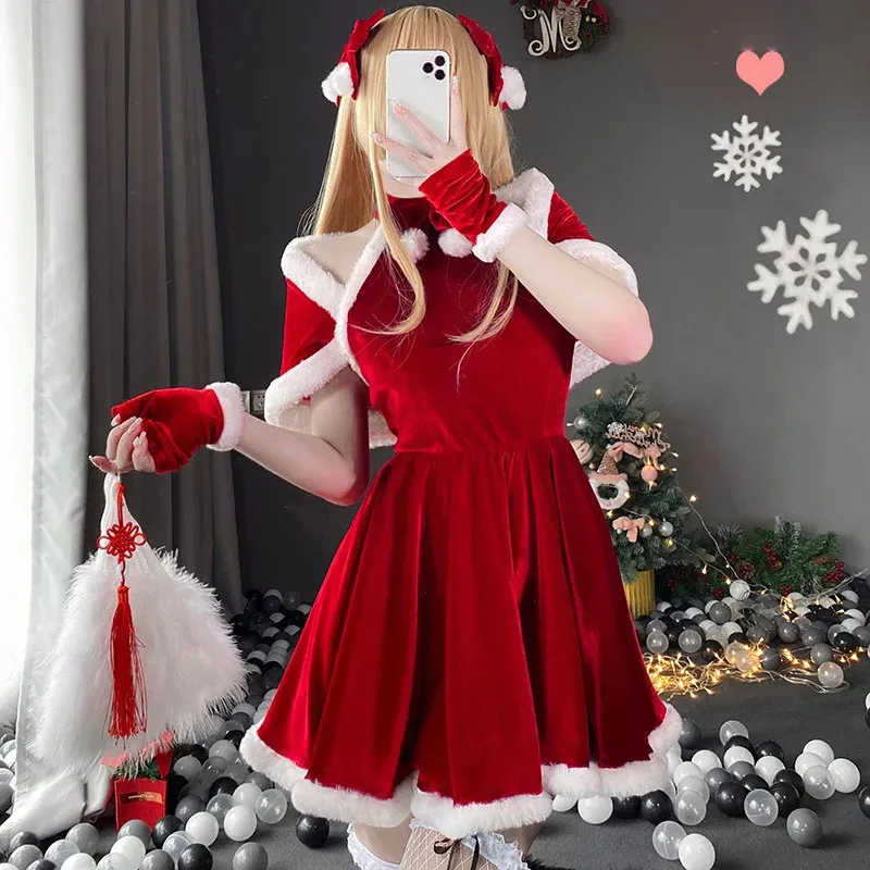 Christmas Costume Womens Sweet Girl Red Christmas Dress Sexy Christmas Dress Flannel Dress 240929