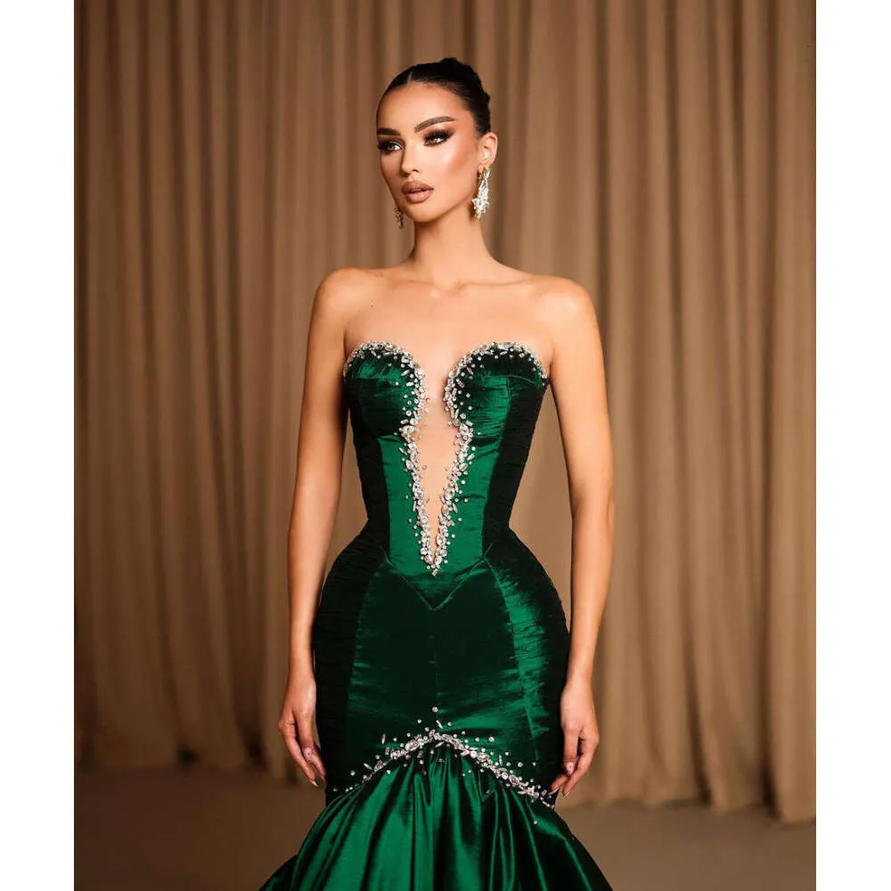 green emerald velvet dress Long Dark Green Satin Prom Dresses Elegant Split Evening Gowns