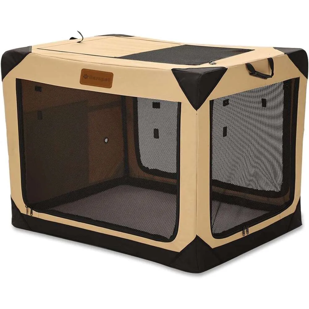 View of XL Dog Crate: 4-Door Foldable Soft Kennel for Large Dogs - Indoor ...
