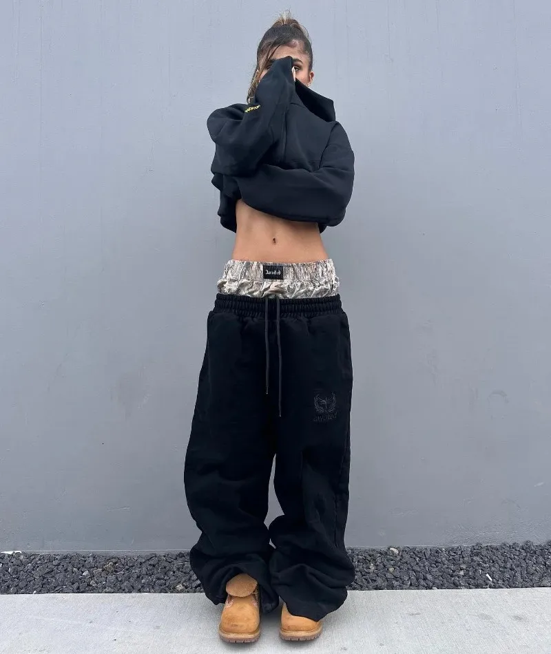 DHgate.com:Camouflage Embroidered Double Waist Wide Leg Sweatpants 