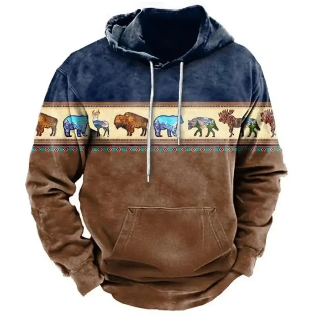 Sudadera De Invierno Retro Para Hombres Estampado Tribal 3D, Manga
