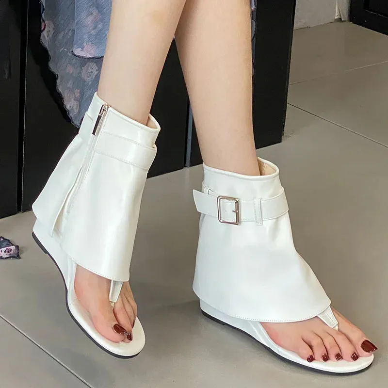 Female Footwear Zippers Ladies Sandals Shoes Fashion Round Toe Wedges Women Ankle Boots Flip Flops 240929_voghion.com
